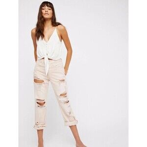 We The Free  Destroyed Boyfriend Button Fly Jeans Pink Size 31 Nwot